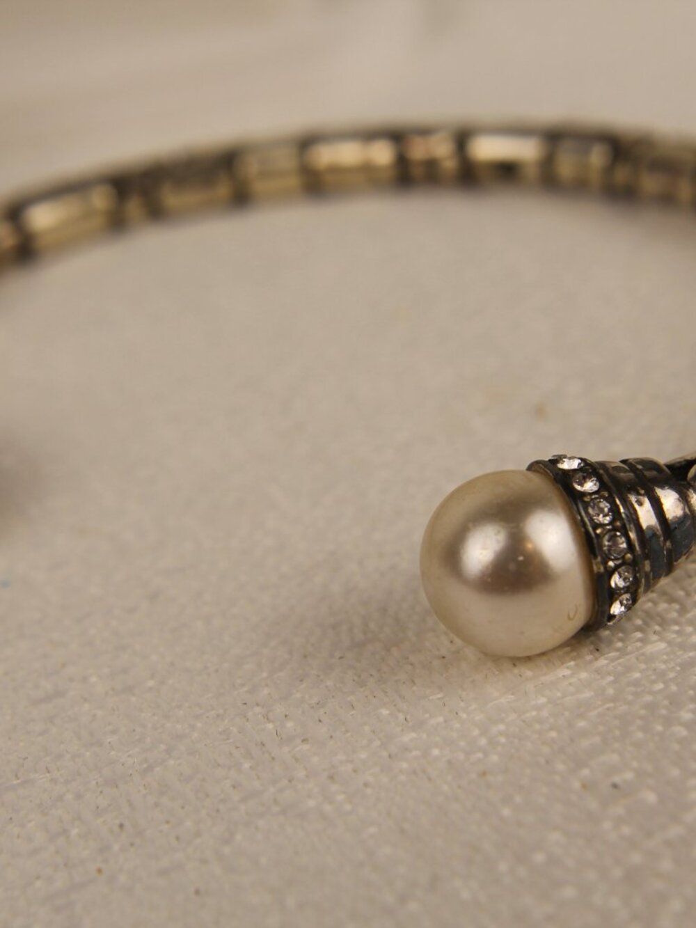 Brighton Monte Carlo Faux Pearl Textured Cuff Bracelet EUC